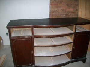 An old buffet will be repurposed as our vanity